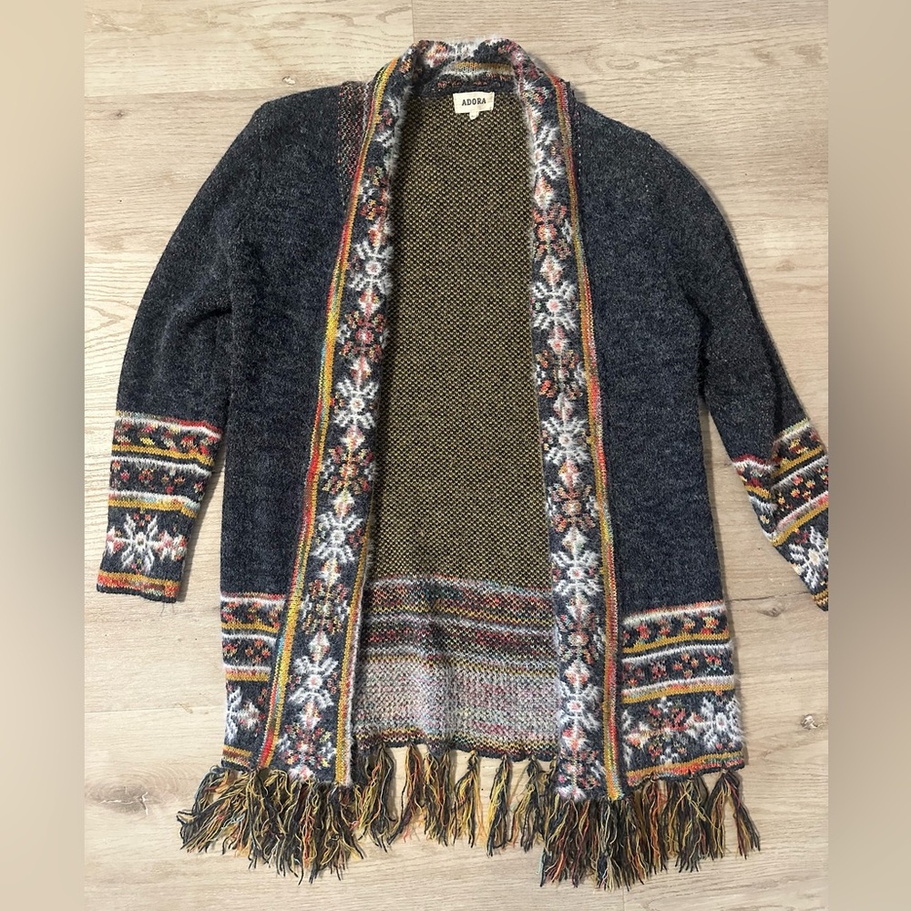 ADORA Dark Gray Floral Patterned Cardigan size S/M